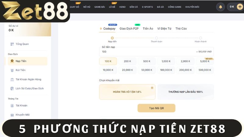 Các phương thức nạp tiền online chính tại nhà cái