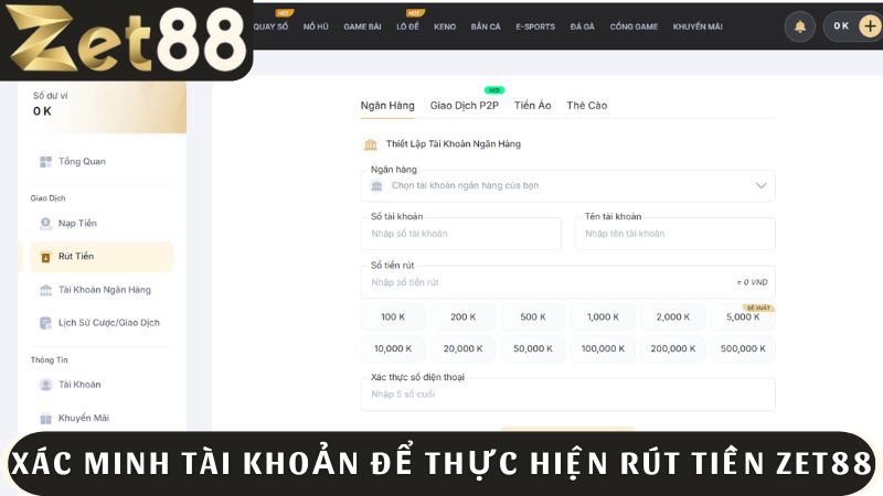 Hội viên xác minh tài khoản để thực hiện giao dịch rút tiền